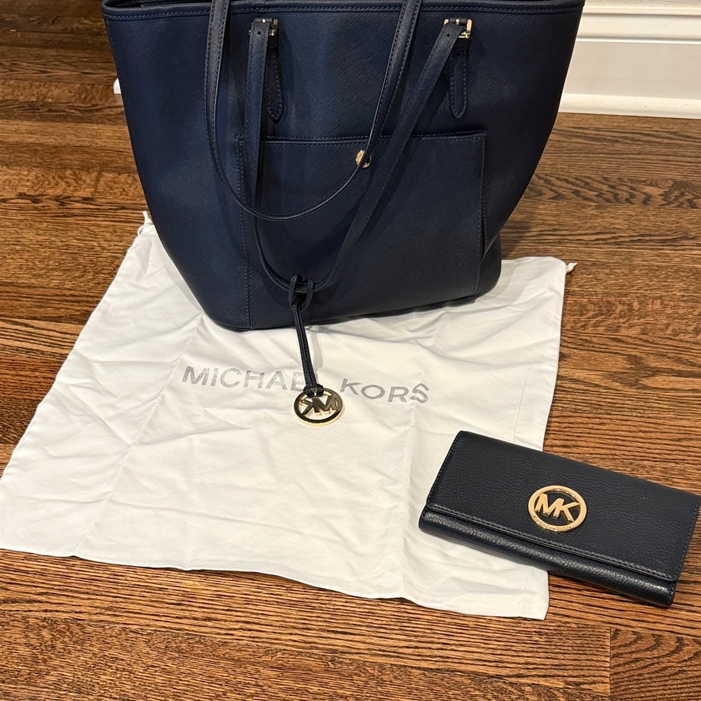 Michael Kors Dark Blue Tote and Wallet
